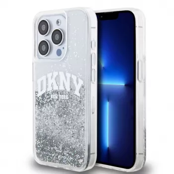 DKNY Capa Liquid Glitter Arch Logo para iPhone 14 Pro transparente