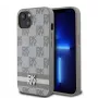 Capa de pele PU DKNY com padrão xadrez e riscas para iPhone 13 bege