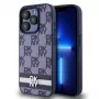 Capa em pele PU DKNY com padrão xadrez e riscas para iPhone 15 Pro azul