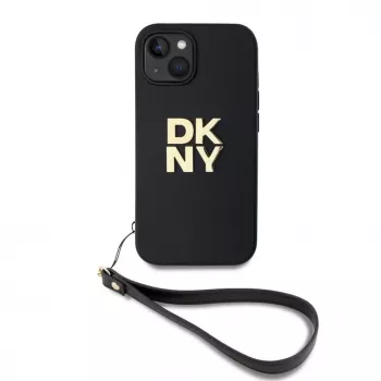 DKNY Capa com alça de pulso PU couro Stack Logo para iPhone 13 - preto