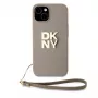 DKNY Capa com pulseira de couro PU Stack Logo para iPhone 13 Pro Max bege