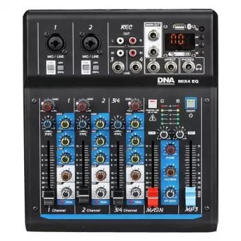 DNA Professional DNA MIX 4 EQ Misturador de áudio analógico de 4 canais com USB, MP3, Bluetooth