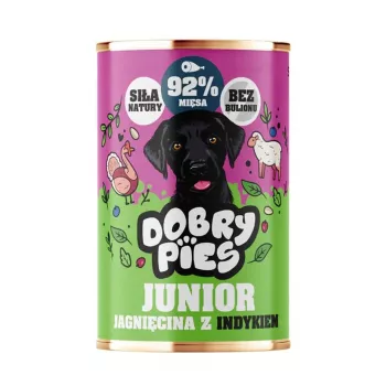 DOBRY PIES Junior borrego com peru alimento húmido para cães 400g