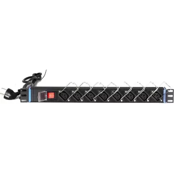 Unidade de distribuição de energia DSIT DS-8PDU-C13 – PDU para rack 1U, 8 saídas IEC C13, 10A 250V, cabo de 2m, preto