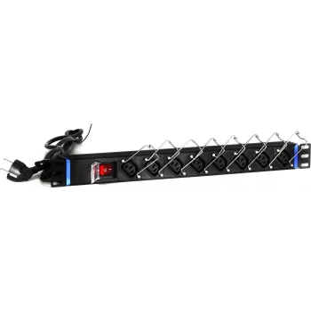 Unidade de distribuição de energia DSIT DS-8PDU-C13 – PDU para rack 1U, 8 saídas IEC C13, 10A 250V, cabo de 2m, preto