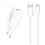 Fonte de alimentação Dudao EU 2x USB 5V / 2,4A + cabo USB Type-C branca (A2EU + Type-C branco) branca