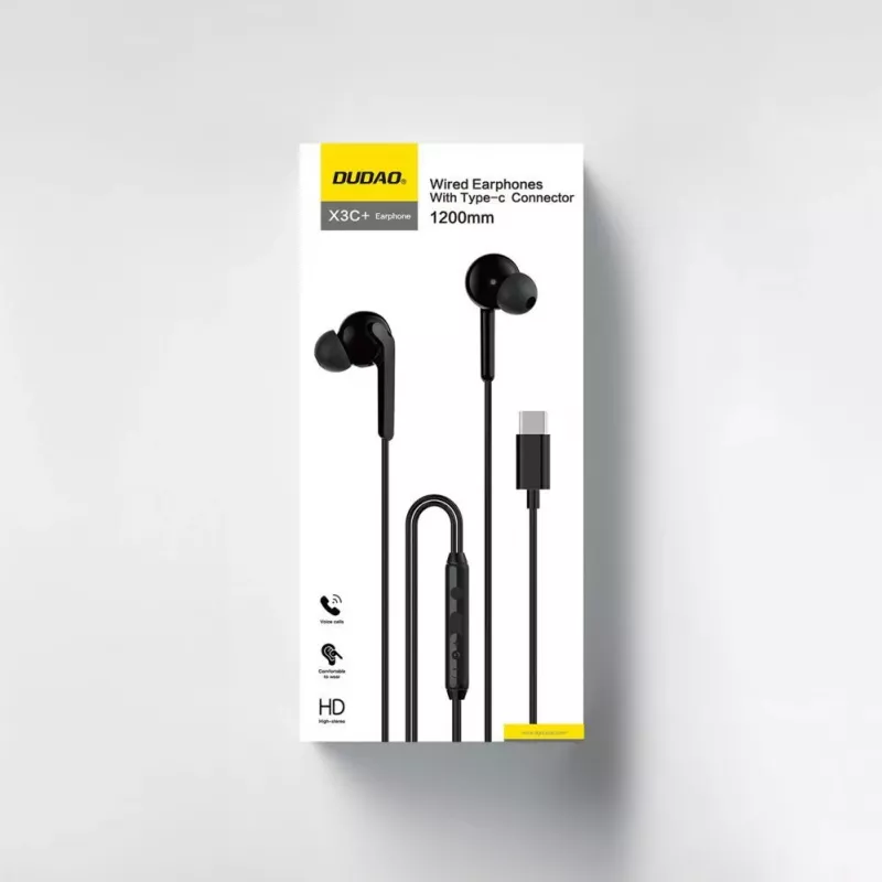 Auscultadores intra-auriculares com fios DUDAO Hi-Fi X3C+ com microfone, 1,2 m, preto