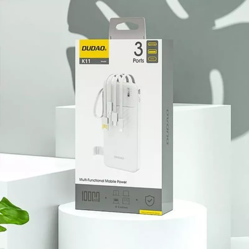 Dudao K11 Powerbank 10000mAh com cabos integrados branco