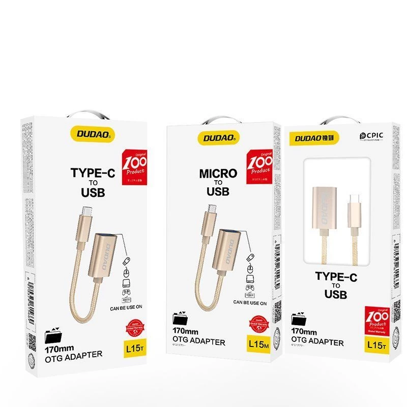 Dudao Cabo adaptador OTG L15T USB 2.0 para USB Type-C, cinzento, 15 cm