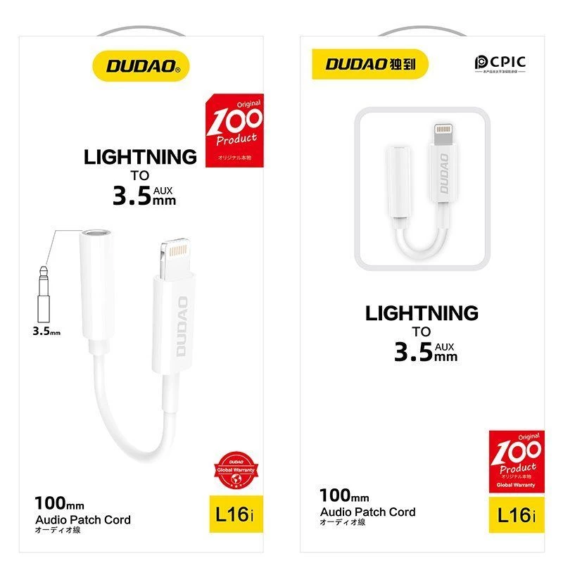 Dudao Adaptador de áudio L16i Lightning para 3,5 mm branco