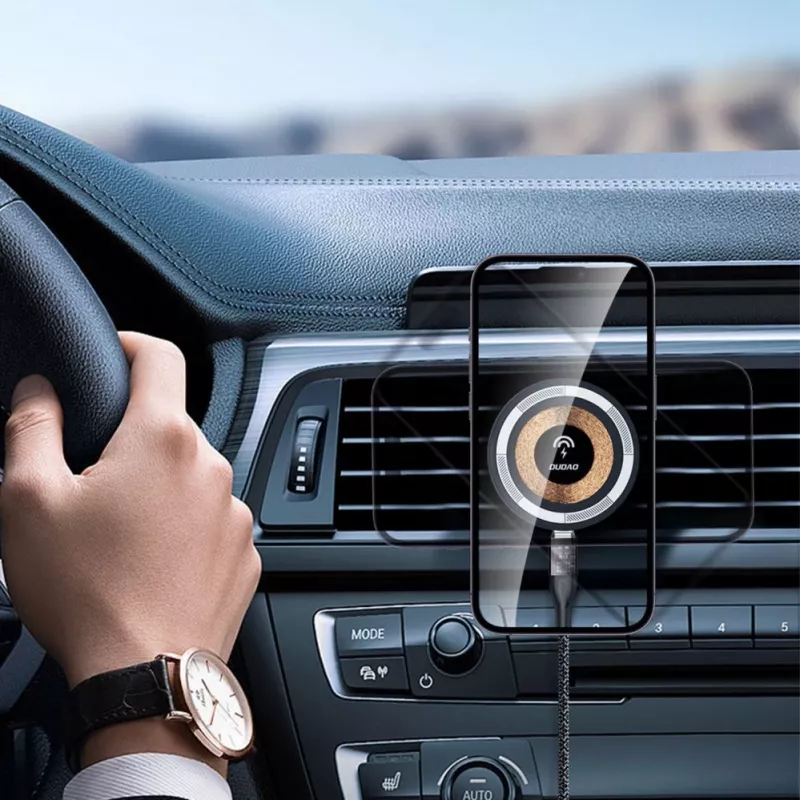 Suporte magnético Dudao com carregador por indução MagSafe 15W para grelha de ventilação do carro - preto