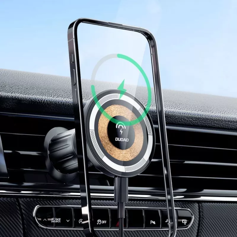 Suporte magnético Dudao com carregador por indução MagSafe 15W para grelha de ventilação do carro - preto