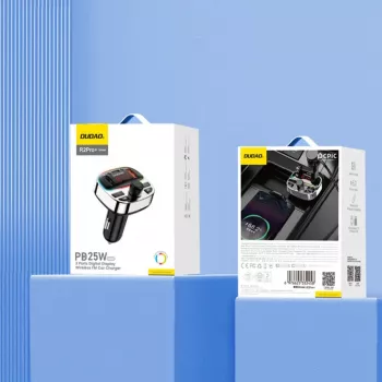 Transmissor FM para automóvel Dudao R2PRO+ com PD25W Bluetooth 5.3 portas de carregamento RGB - preto e prateado
