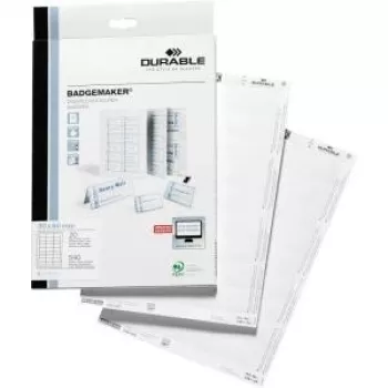 Etiquetas de inserção DURABLE BADGEMAKER® 60 x 30 mm, branco, 200 etiquetas (A4, 20 folhas) 145102