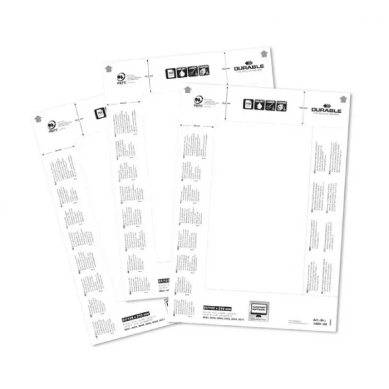 DURABLE BADGEMAKER® etiquetas de inserção 61 x 210 mm, 100 unid., cartão branco, laser/jato de tinta 146002