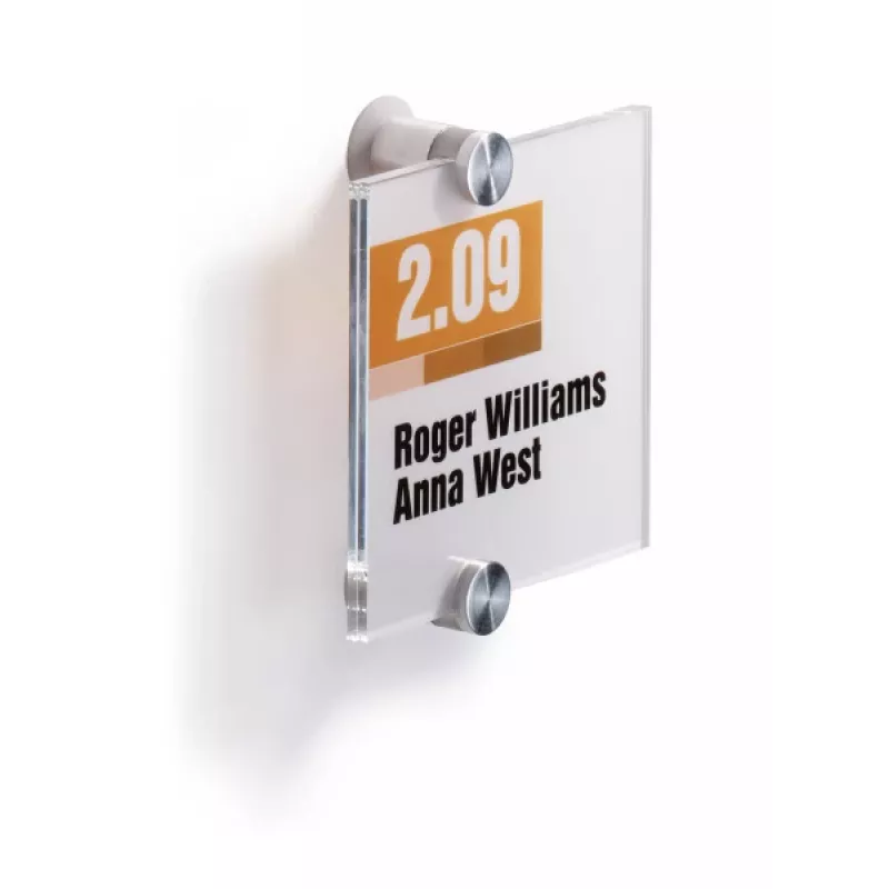 DURABLE CRYSTAL SIGN Placa de porta 105x105 mm, acrílico sem moldura, montagem com parafusos, transparente, 1 conjunto 482019