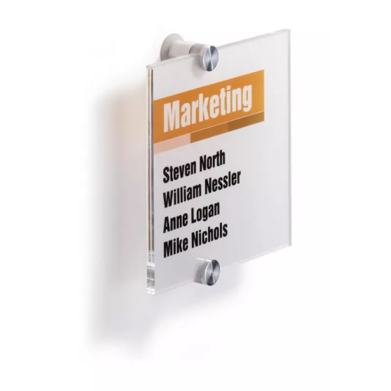 DURABLE CRYSTAL SIGN Placa de Porta 148x148 mm, acrílico transparente, montagem com parafusos, conjunto de 1 482219