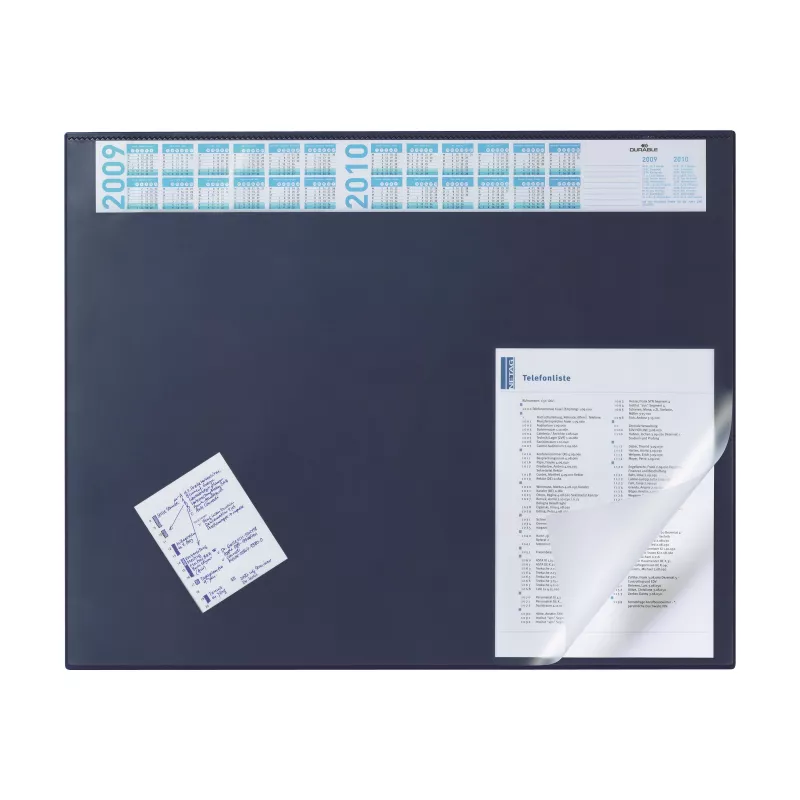 DURABLE Tapete de secretária com calendário integrado, cobertura total transparente, 65x52 cm, azul-escuro
