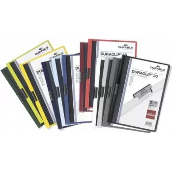 DURABLE DURACLIP 30 A4 Agrafador de pinça PVC, capacidade de 30 folhas, Preto/Verde/Transparente, pack de 3 220032
