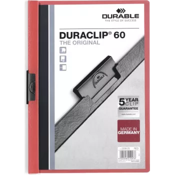 DURABLE DURACLIP 60 A4 Pasta de pinça preta com frente transparente, capacidade de 60 folhas, mola antiderrapante, pack de 25 220903
