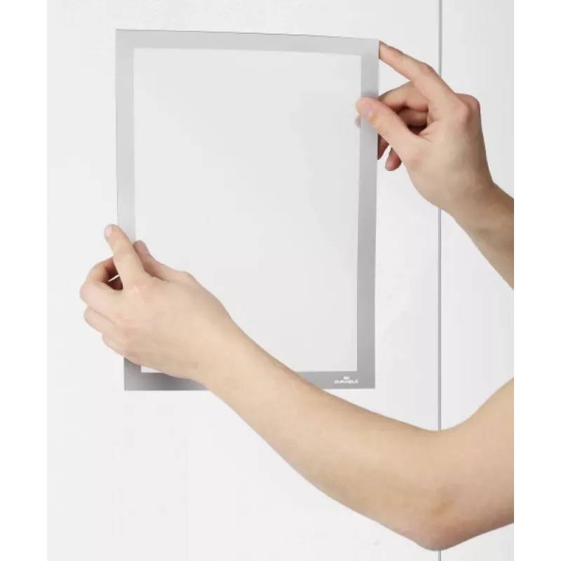 DURABLE DURAFRAME SUN A4 Moldura informativa autoadesiva resistente aos UV, prateada, pack de 2 484123