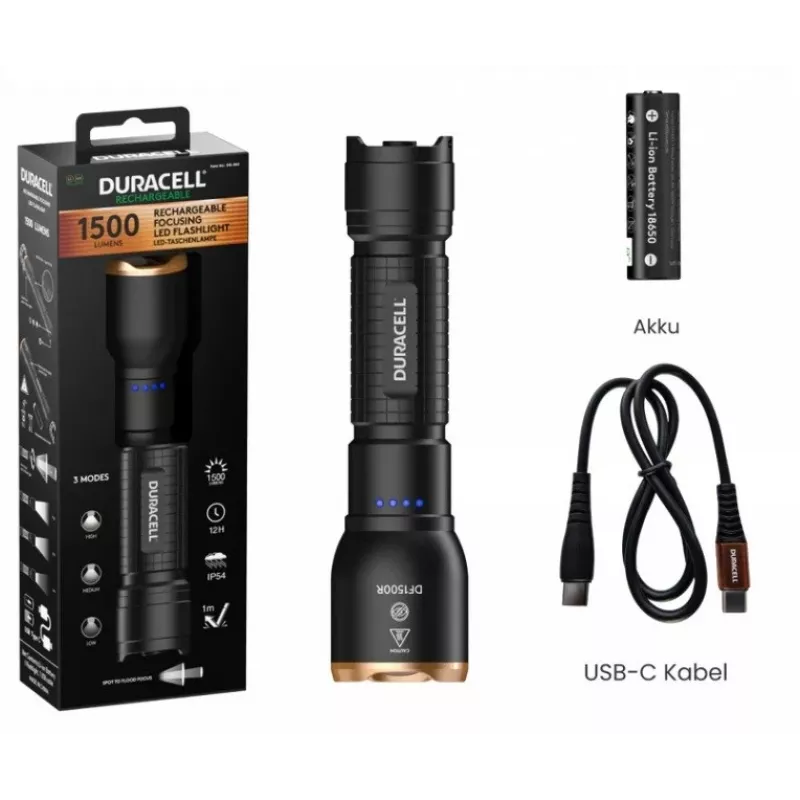 Lanterna Duracell DF1500R preta 1500 lúmenes