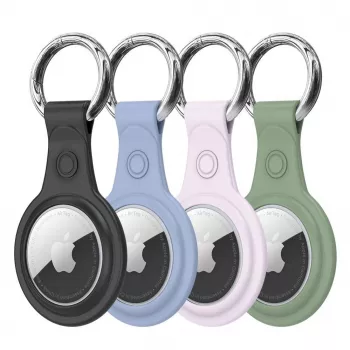 Dux Ducis Pack de 4 Capas Flexíveis de Silicone com Argola para Chaveiro para Apple AirTag (Preto, Verde, Rosa, Azul)