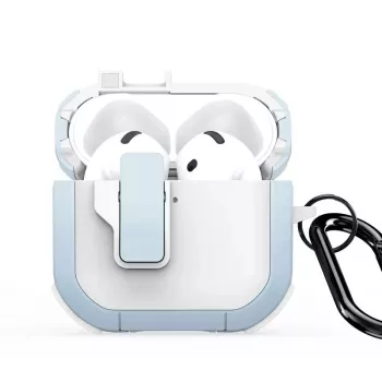 Capa Dux Ducis PECP Series PC+TPU com gancho para AirPods 4 branca e azul