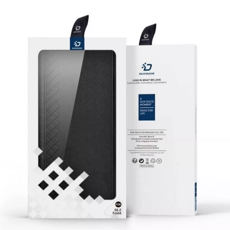 Capa tipo carteira flip Dux Ducis Bril Series para Samsung Galaxy Z Fold4, preta, pele PU premium com suporte e compartimentos para cartões