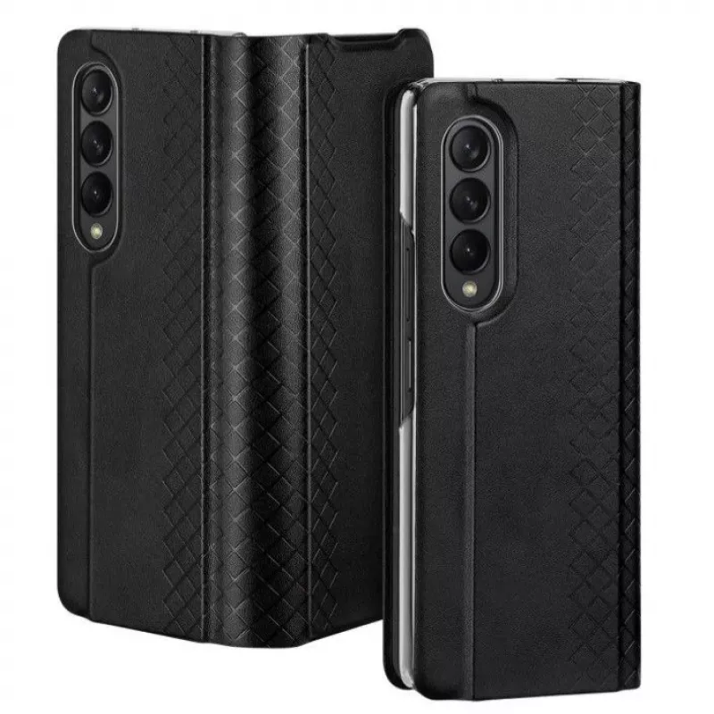 Capa tipo carteira flip Dux Ducis Bril Series para Samsung Galaxy Z Fold4, preta, pele PU premium com suporte e compartimentos para cartões