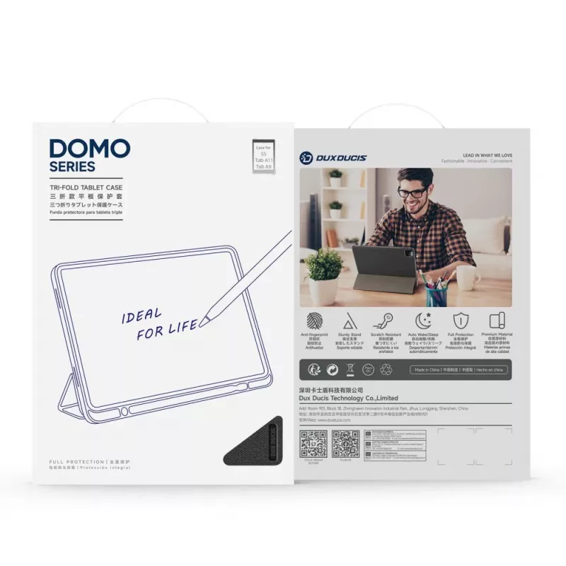 Dux Ducis Domo Series capa para tablet em pele sintética PU com suporte Tri-fold para Samsung Galaxy Tab A9 / Tab A11, preta