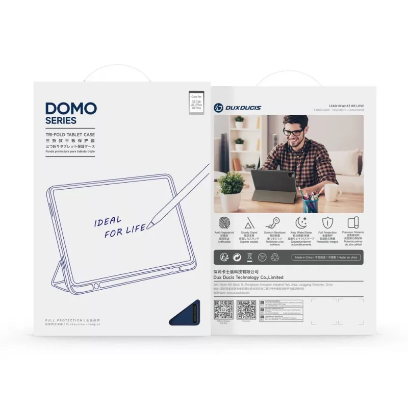 Dux Ducis Galaxy Tab A9 Plus / Tab A11 Plus capa para tablet Domo Series tri-fold com suporte em pele PU azul