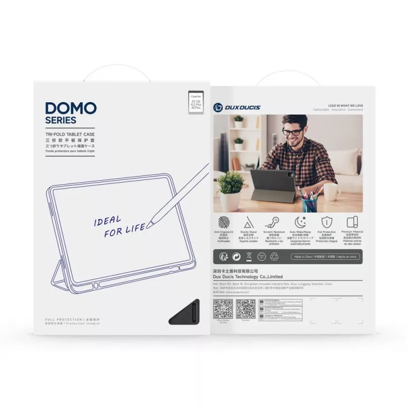 Dux Ducis Galaxy Tab A9 Plus / Tab A11 Plus Domo Series capa para tablet em pele sintética PU com suporte Tri-fold preta