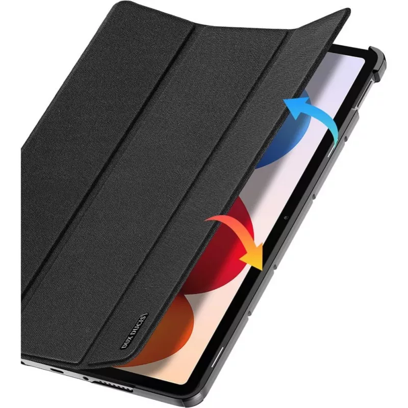 Dux Ducis Redmi Pad 2 Pro Domo Series capa para tablet em pele PU com suporte tri-fold preta