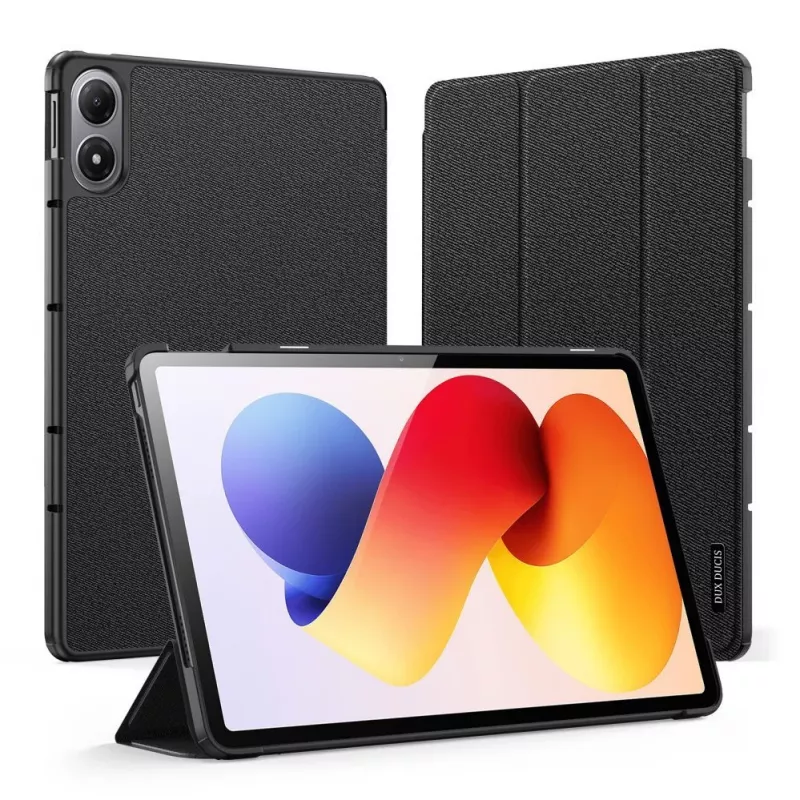 Dux Ducis Redmi Pad 2 Pro Domo Series capa para tablet em pele PU com suporte tri-fold preta