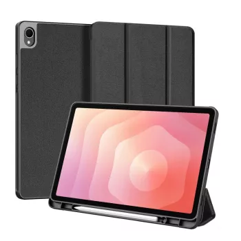 Dux Ducis Samsung Galaxy Tab S11 Domo Series capa para tablet em pele sintética PU com suporte de três dobras preta