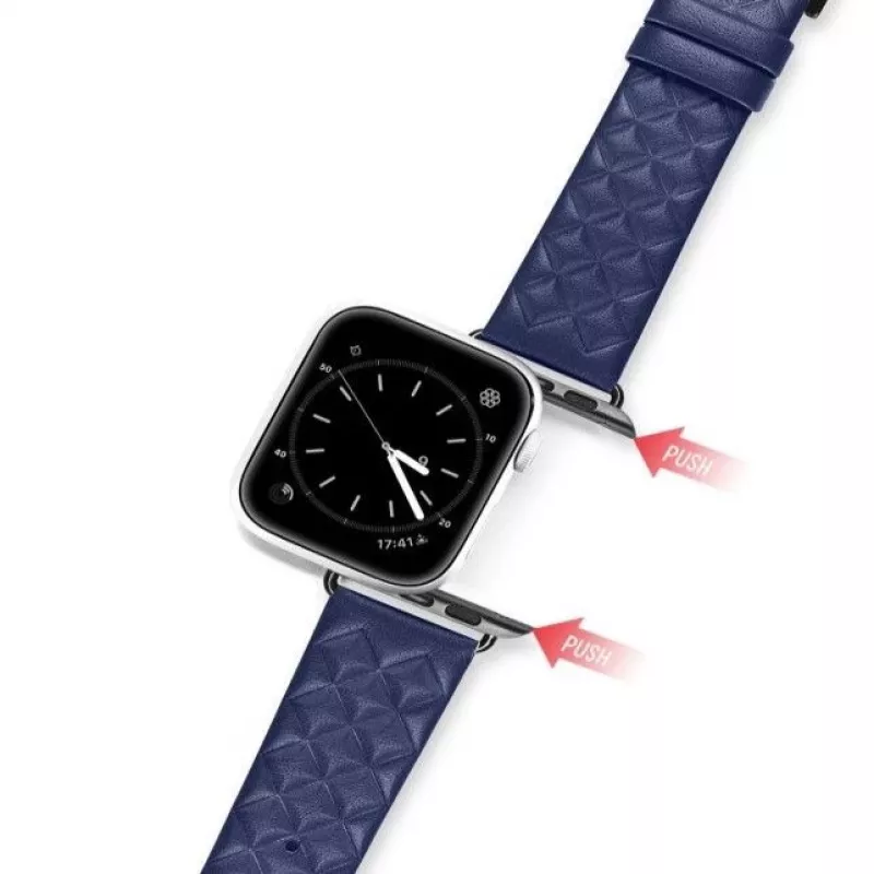 Dux Ducis Bracelete de couro Trap para Apple Watch 7/6/5/4/3/2/SE (45/44/42mm) Bracelete de couro verdadeiro Azul