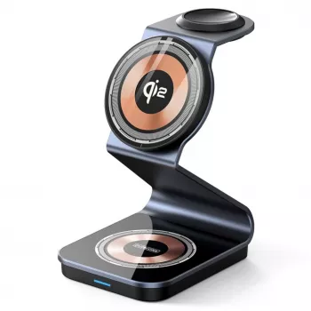 Suporte de carregamento sem fios Duzzona W21 3-em-1 15W para telefone, auricular e relógio (certificado Qi2) Transparente