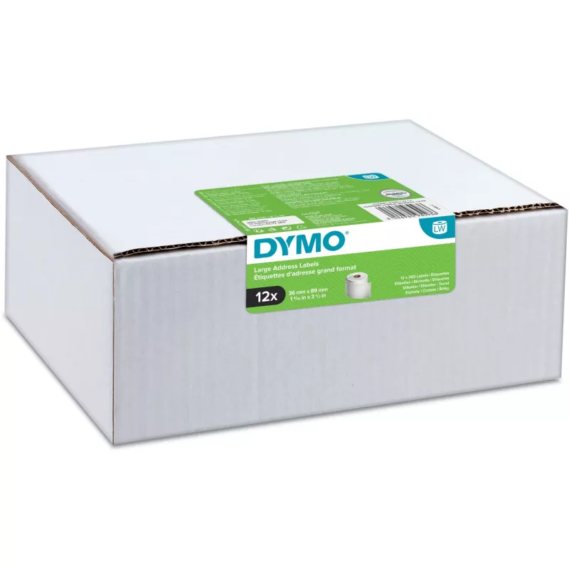 DYMO Authentic LabelWriter Etiquetas de endereço grandes 36mm x 89mm Transparente, 2 rolos com 130 (260 etiquetas)