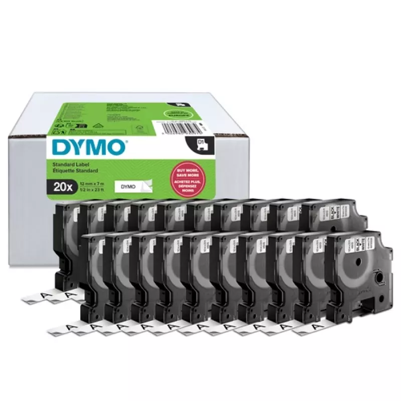 DYMO D1 Fita de etiquetagem 9mm x 7m preto sobre branco (pack de 10)