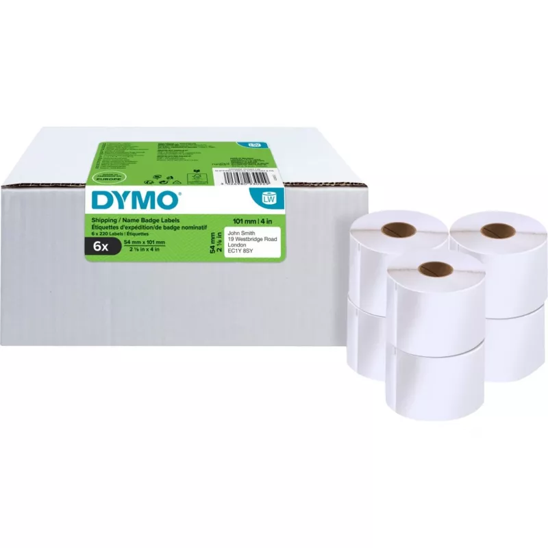 DYMO LabelWriter Etiquetas de envio e de identificação, 54 x 101 mm, Branco, adesivo permanente, 220 etiquetas por rolo