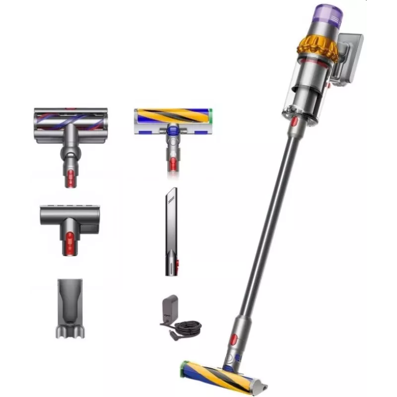 Aspirador sem fio Dyson V15 Detect Absolute, aço inoxidável, 240AW, ecrã LCD, 60min de autonomia