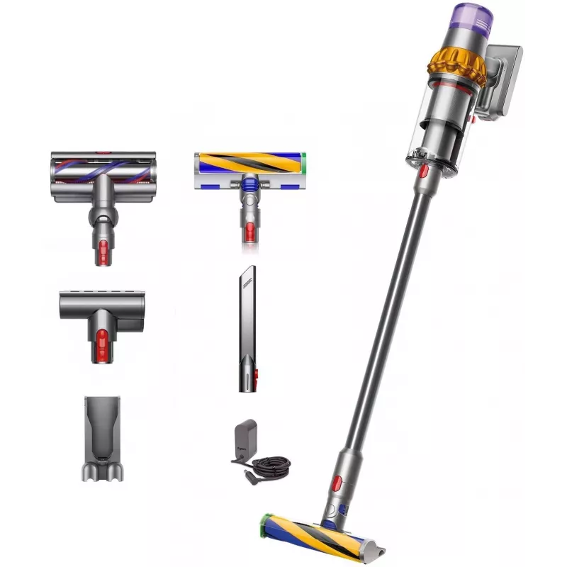 Aspirador sem fio Dyson V15 Detect Absolute, aço inoxidável, 240AW, ecrã LCD, 60min de autonomia
