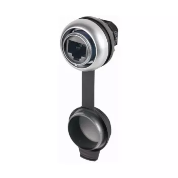 Elemento frontal Eaton M22-RJ45-SA + tomada de montagem RJ45, Preto/Prata, 107413