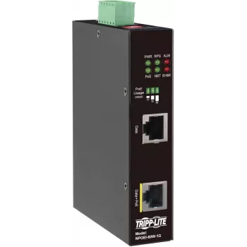 Injetor PoE++ Gigabit industrial Eaton Tripp Lite Series, 60W, 802.3bt, Midspan, -40°C a 75°C, IP30, Dual 24-57VDC, calha DIN, 1 porta, preto