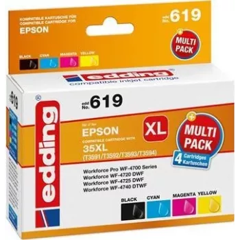 Conjunto de tinteiros compatíveis de alto rendimento Edding EDD-619 – preto, ciano, magenta, amarelo (pack de 4, equivalente Epson 603XL) 18-619