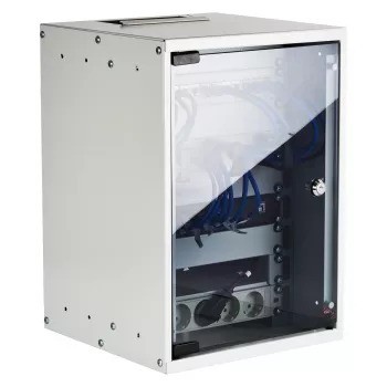 Armário de parede EFB 10 polegadas 9U 300mm profundidade cinzento claro (RAL 7035) com porta de vidro de segurança