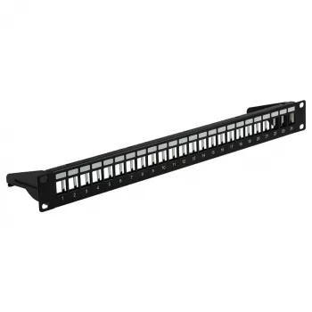 EFB patch panel 19 polegadas 1U, 24 portas, metal, rebatível, preto RAL9005