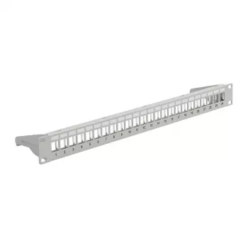 EFB patch panel 19 polegadas 1U, 24 portas, metal, rebatível, cinzento RAL7035 (37578.3)