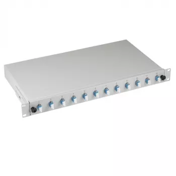 Caixa de fusão LC EFB Elektronik B71921L12 OS2 monomodo 12 pigtails / 6 acopladores, azul/cinzento, metal, 483 mm